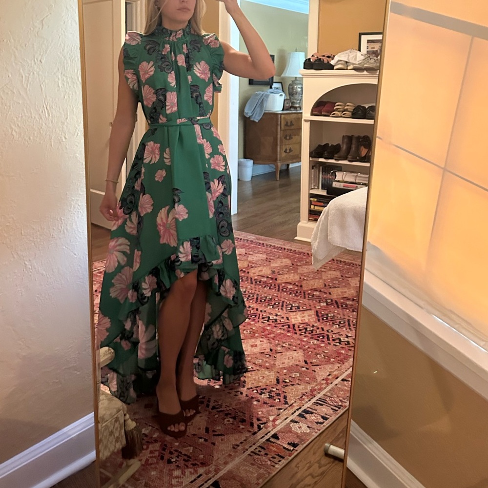 Cynthia Rowley Floral Green High-Low Dress